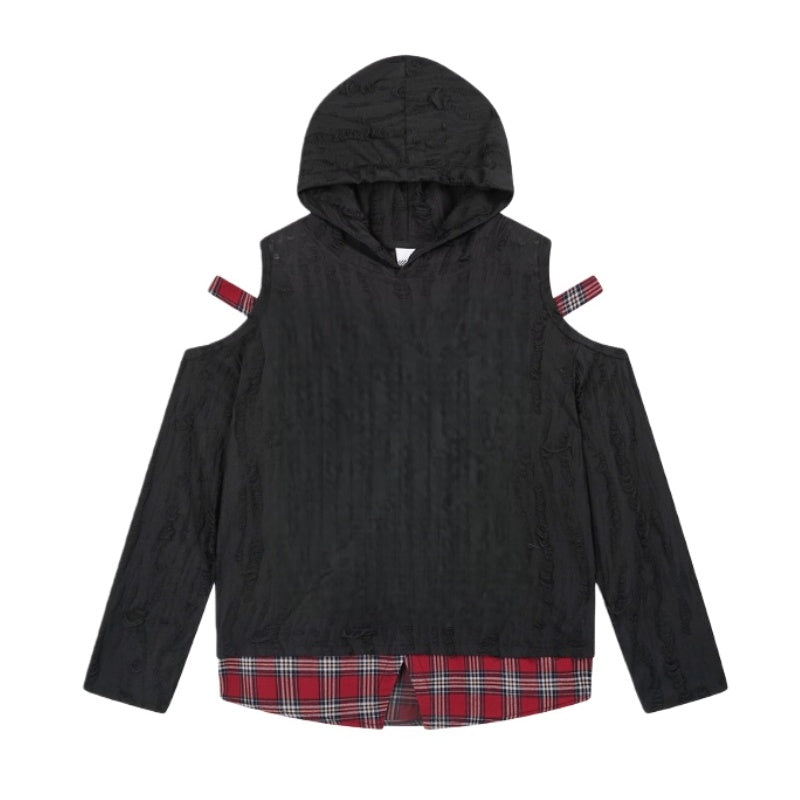 Red Plaid Stylish Black Hoodie