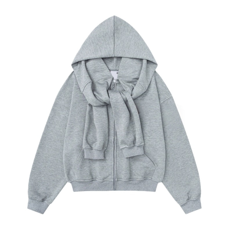 Faux Two-Piece Shawl Casual Grey Hoodie