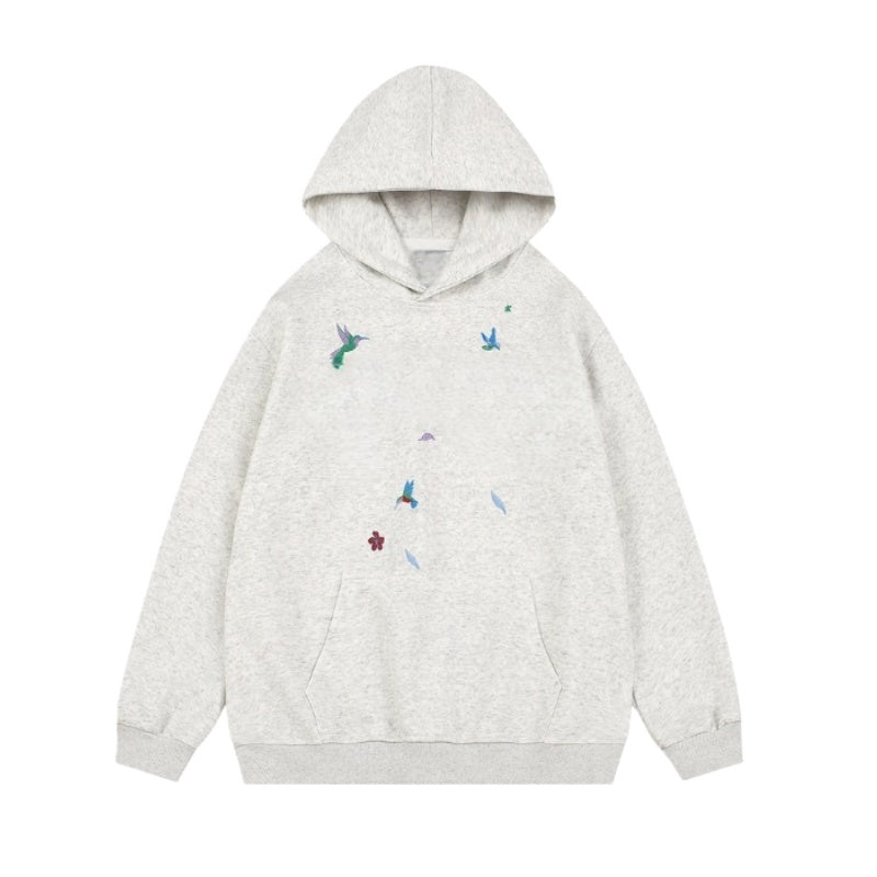 Retro Floral Hummingbird Pattern Hoodie