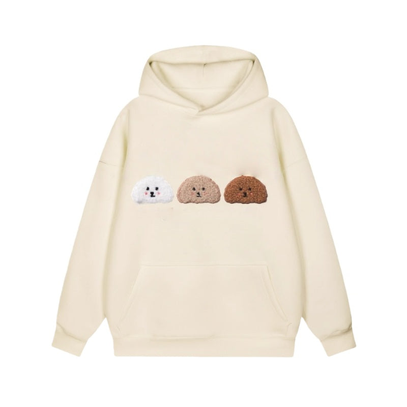 Fun Puppy Flocked Embroidered Hoodie