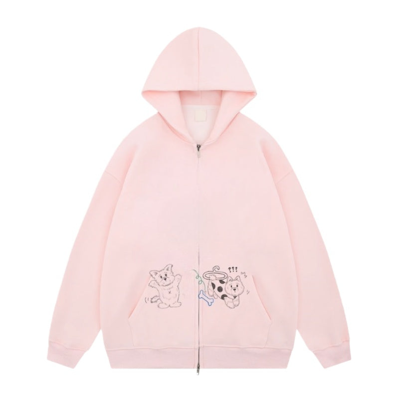 Pink hoodie with hand-painted animal print