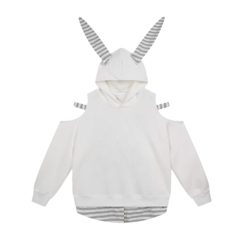 Printed Striped Off-Shoulder Hoodie